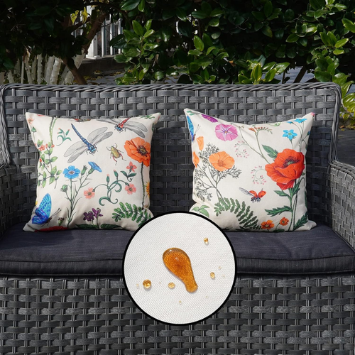 ONWAY Spring Summer Outdoor Waterproof Pillow Covers Set of 4 Floral Farmhouse T - Picture 4 of 12
