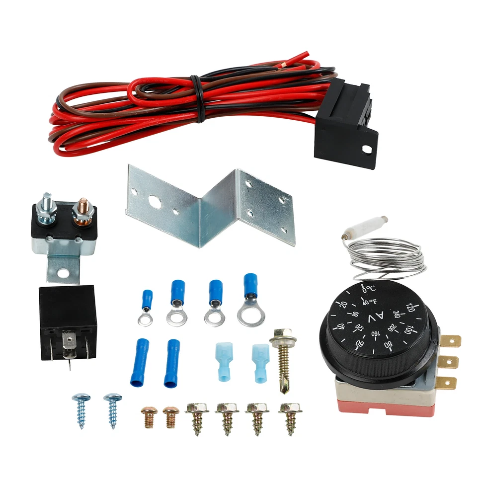 14" INCH Electric Radiator Engine Fan+Adjustable Fin Probe Thermostat Switch Kit Foto 4 de 4