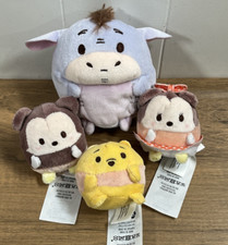 Lot of 4 Disney Ufufy Mickey, Minnie, Winnie The Pooh, 2 1/2" Eeyore 4"plush
