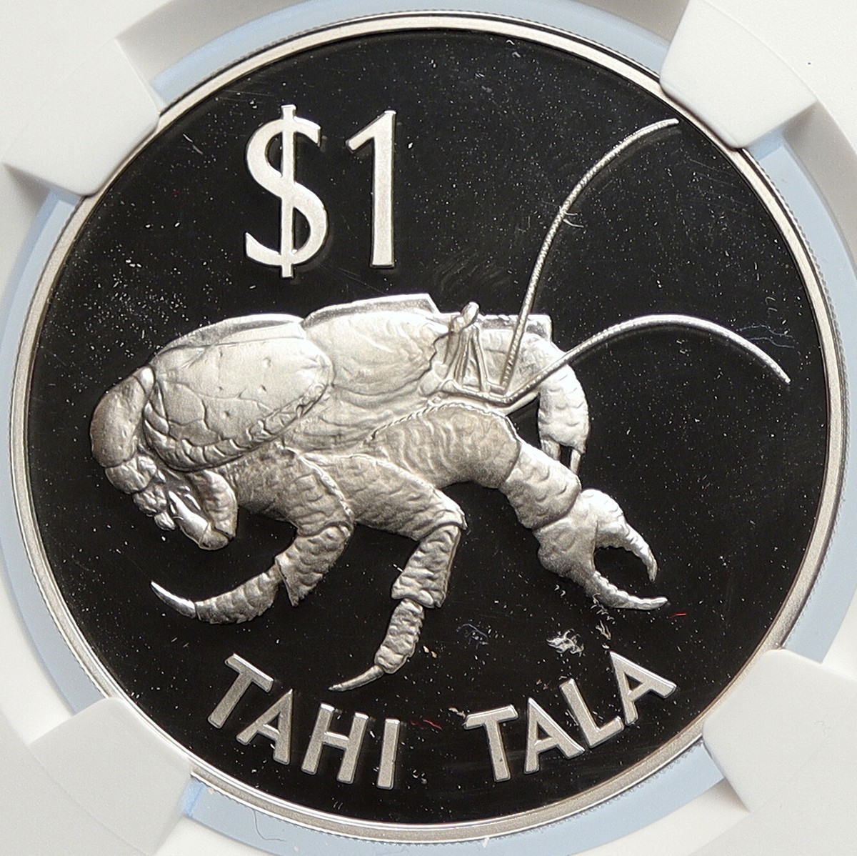 1980 TOKELAU ISLANDS Genuine COCONUT CRAB Old Proof Silver $1 Coin