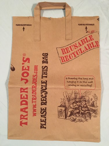 TRADER JOES brown paper shopping bag, 12 x 7” and 17” tall, 2-handle tote sack - Picture 2 of 6