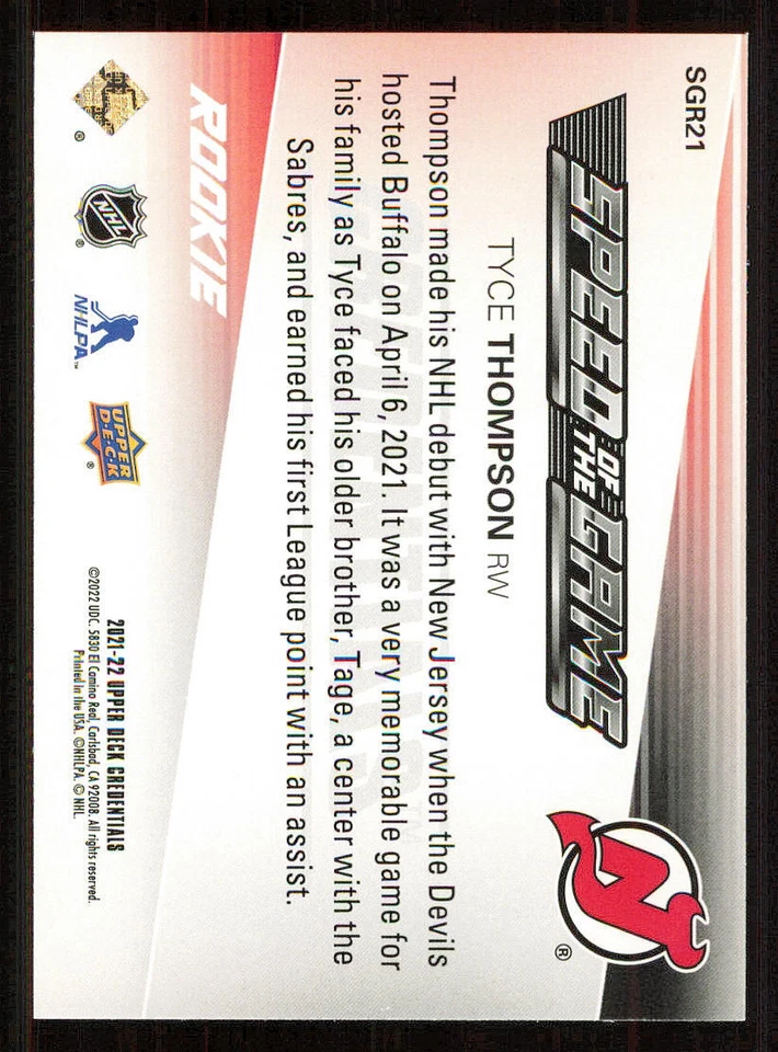 2021-22 Upper Deck Credentials Speed of the Game Rookies #SGR21 Tyce Thompson - Image 2 of 2