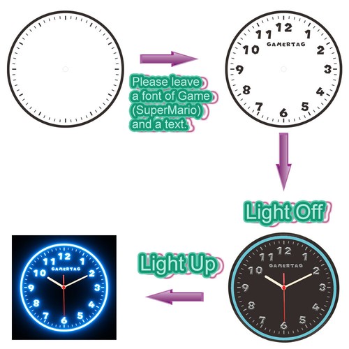 GamerTag Game Room Personalized Custom Made Night Light Flexible Neon Wall Clock - Picture 58 of 86