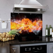 Glass Splashback Kitchen Tile Cooker Panel ANY SIZE Water and Fire Splash 0337
