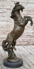 Scultura Elegante Equestre Di Grande Cavallo In Bronzo Genuino Con Base In Marmo