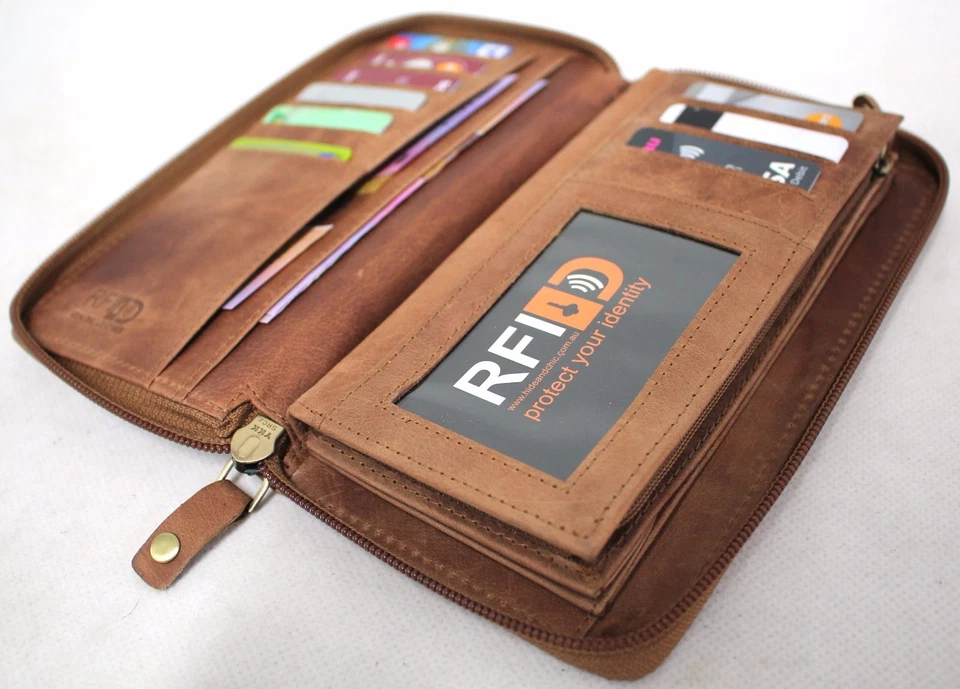 RFID Security Lined Zip Around Purse. Full Grain  Hunter  22052 - image 4 of 4