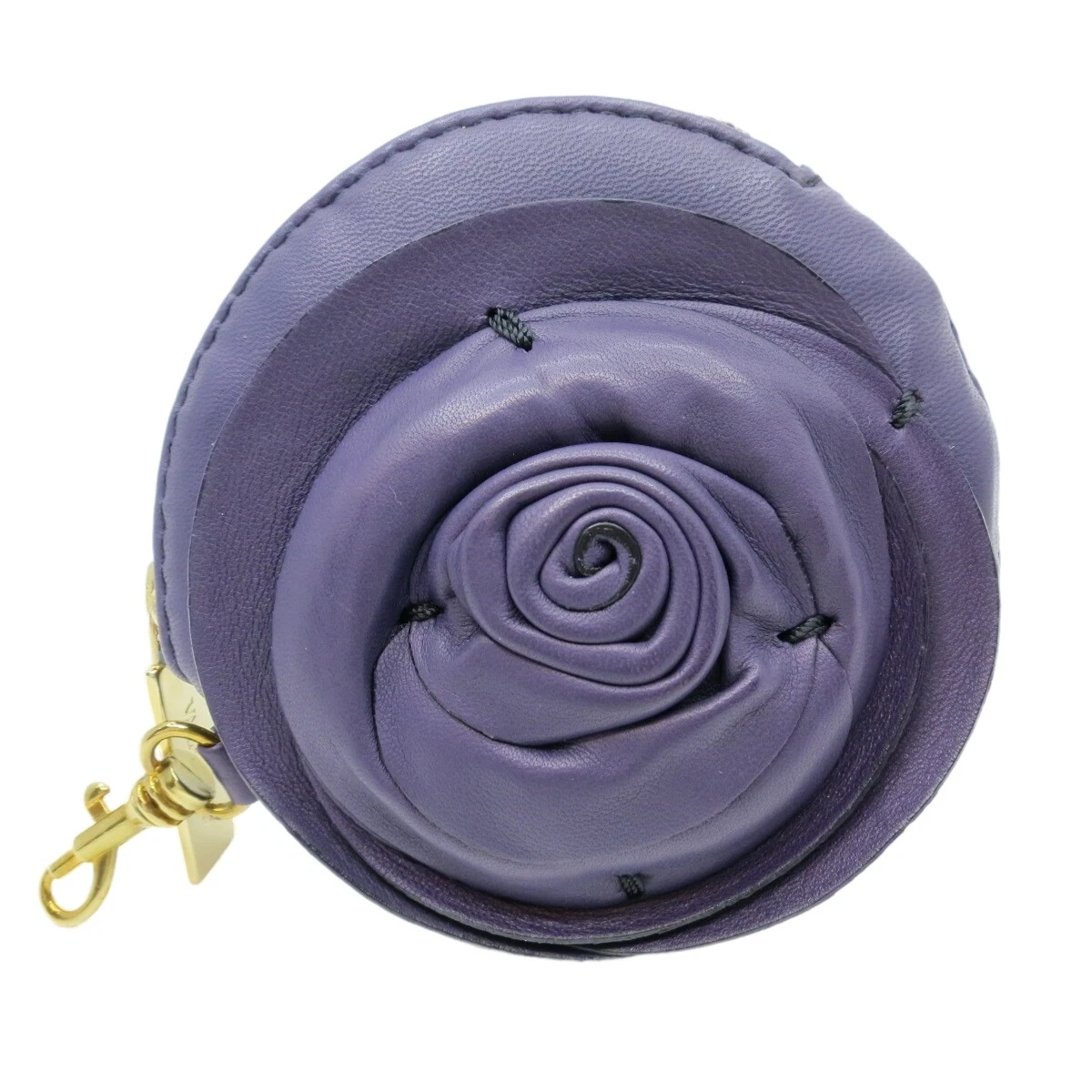 Authentic VALENTINO GARAVANI Flower Coin Purse Purple Leather #36632163