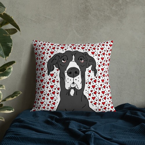 Mantle Great Dane Dog Pillow Pet Portrait Valentines Day Gift Holiday Decor - Picture 13 of 13