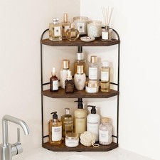 Corner Bathroom Counter Organizer, 3-Tier Wood Countertop Organizer