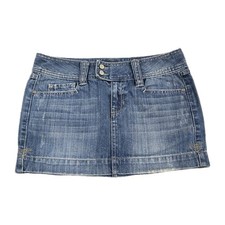 Y2k Aeropostale Mini Skirt Blue Denim Size 5/6 Mall Baddie Double Button Low Ris