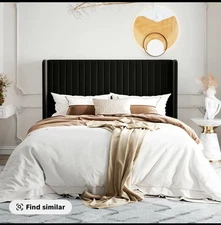 Black Velvet King Bed & 14in Mattress Set Modern Style