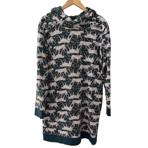 Vestito maglione Kate Spade con cappuccio accogliente stampa leopardata e volant taglia large