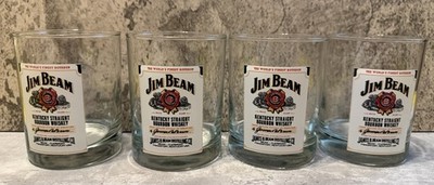 JIM BEAM Kentucky Straight Bourbon Whiskey Large 12 oz Glass Set of 4