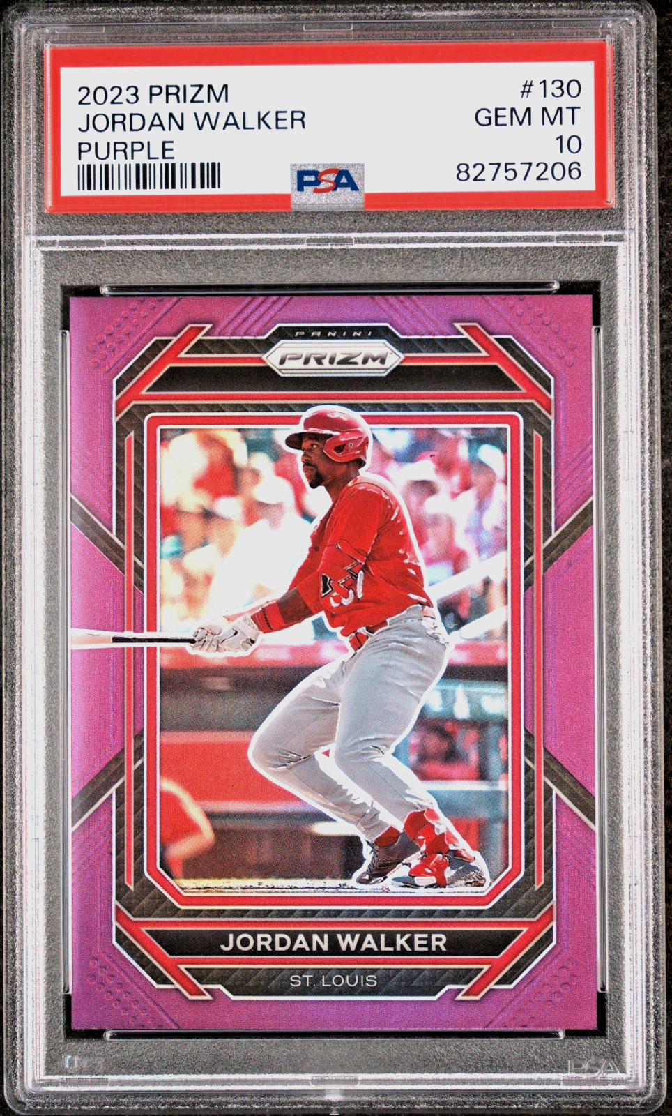 2023 Prizm Jordan Walker #130 (PRPL) PSA 10 GEM MINT (ROOKIE) (RARE: Pop 6) /99