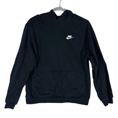 Nike Hoodie Youth XL Black Pullover Fleece Sweatshirt Swoosh Logo Embroidered