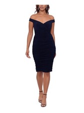 XSCAPE Womens Navy Slit Lined Padded Boning Short Sleeve Body Con Dress 6