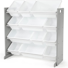 Kids Toy Storage Organizer with 12 Plastic Bins, Grey/White   Removable Bins for