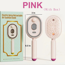 Pink With Box Rechargeable Steam Hair Straightener Brush Detangling Comb