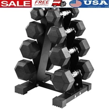 100LB Rubber Coated Hex Dumbbell Set W/ A-Frame Rack Space Saving Design 5-20lbs