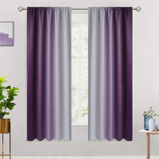 Rod Pocket Ombre Room Darkening Curtains 63 inch Length, Purple and Greyish Whit