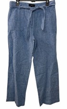 Talbots Women's size 8 - 100 Linen Pant Pockets Blue Beachy Coastal wide leg