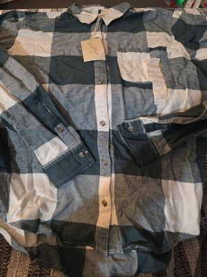 Universal Thread Teal  & White Plaid Flannel Oversized Fit Shirt Women's Xlarge