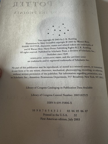 Harry Potter And the Order of the Phoenix 1st Edition 1st American Print 2003 - Picture 5 of 5