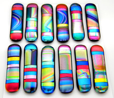 uncapped RECTANGLE Lot of 12 pcs handmade DICHROIC FUSED GLASS H14 cabs