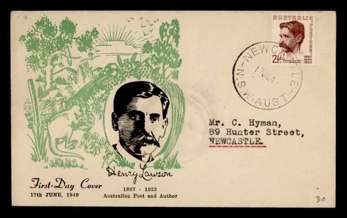DR WHO 1949 AUSTRALIA FDC HENRY LAWSON R49898
