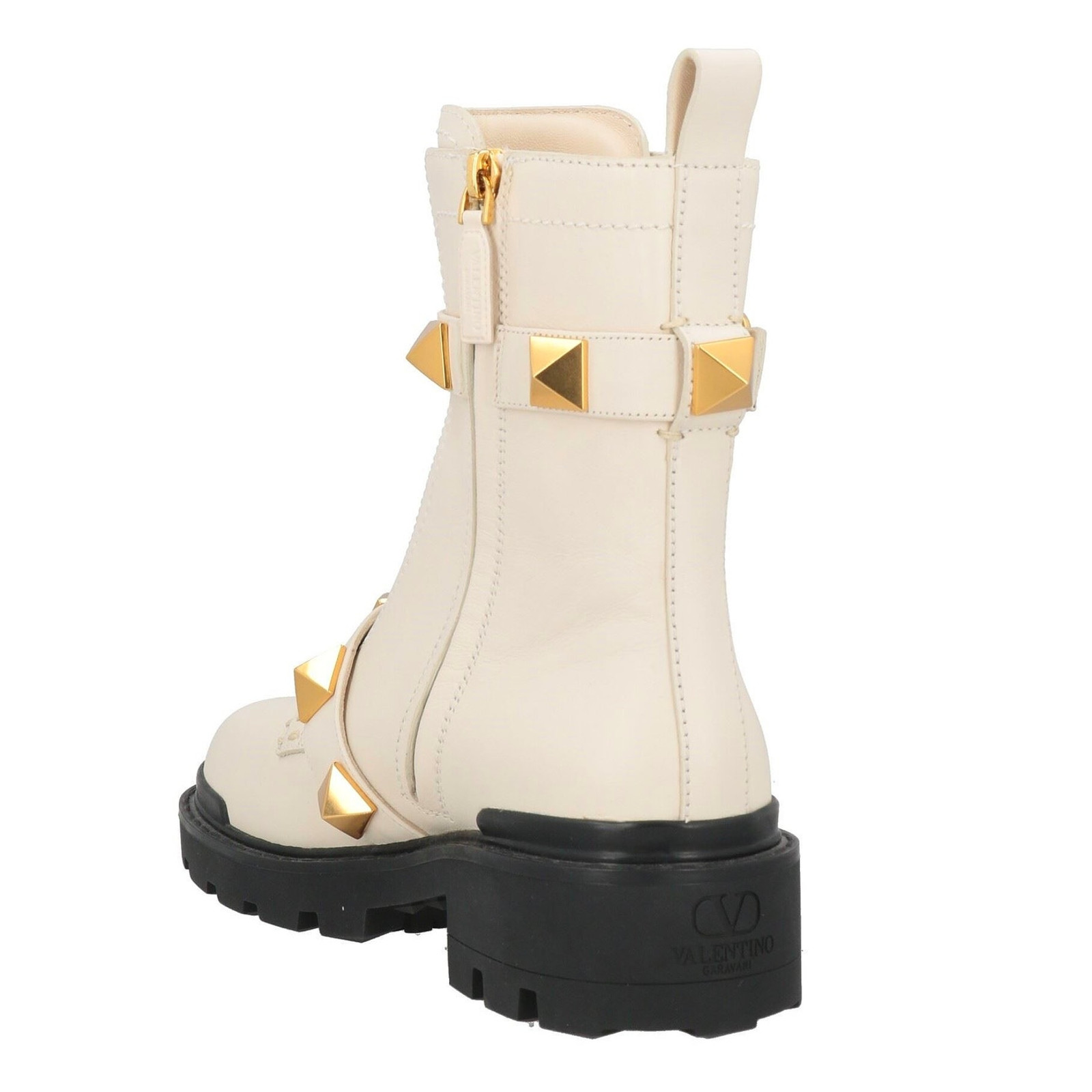 Valentino Garavani Roman Stud Ankle Boots in Calfskin 120mm Ivory Gold 39 image 4