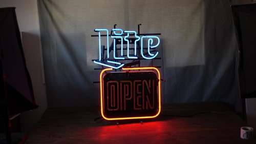 Miller Lite Beer Neon Open Sign Blue Red Bar Light