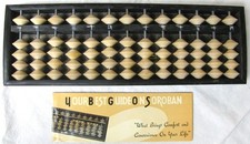 Vintage Japanese Soroban Abacus 13 Rows x 5 Beads Wooden Frame w/ Instructions  