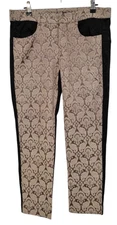 M.A. Dainty Womens Mushroom & Black Damask Design Pants - Size 10 BNWT