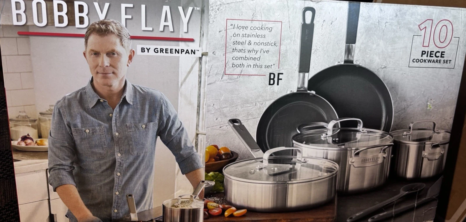 Bobby Flay 10pc Stainless Steel Cookware Set New Open Box