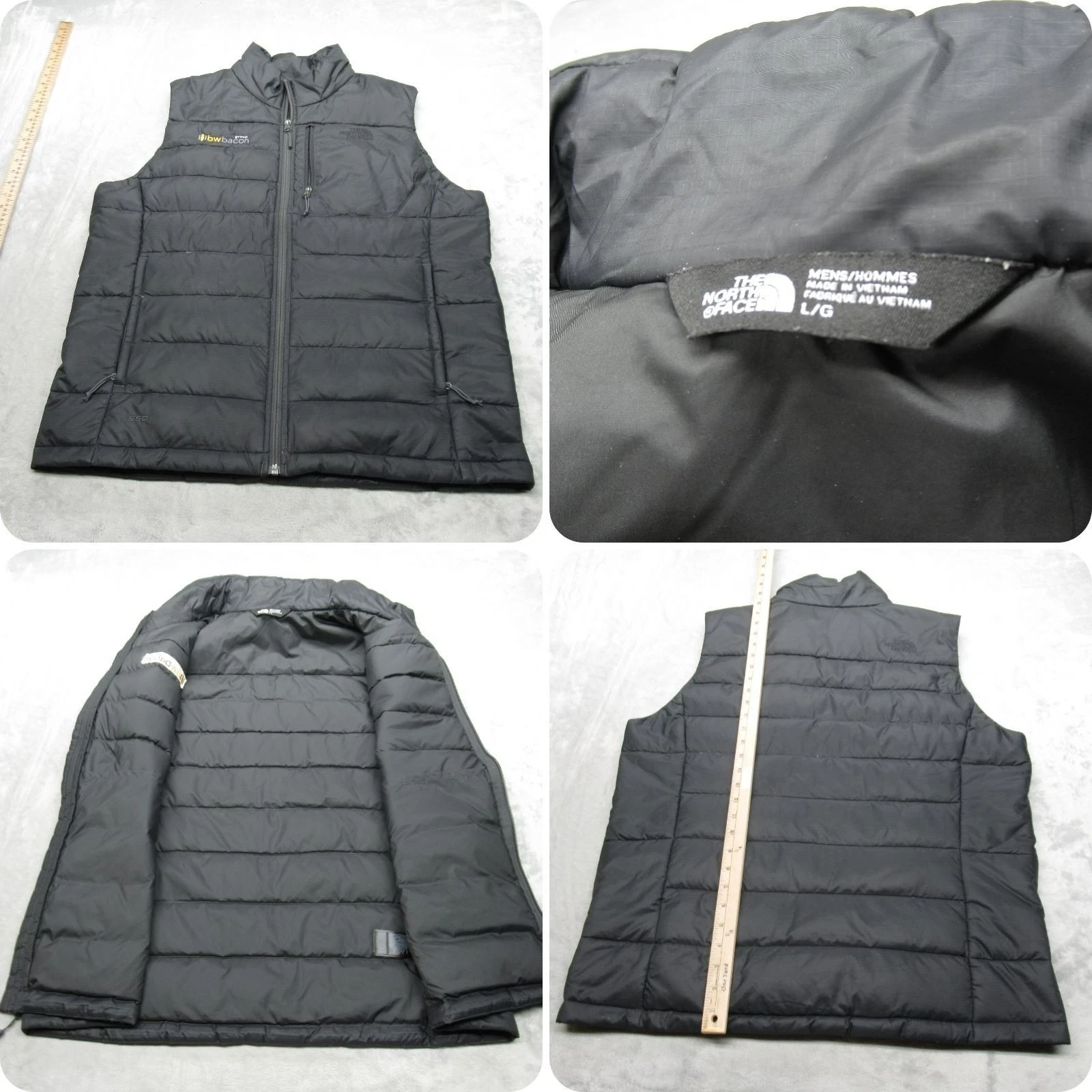 The North Face Down Vest Men Large Black 550 Fill Lightweight Packable Puff Logo