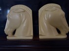 Pair of Vintage Yellow Pottery Horse Head Bookends MCM Trojan — photo 2