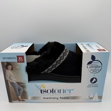 Isotoner Black Hoodback Memory Foam Slippers Women's Size XL 9.5-10 NWT