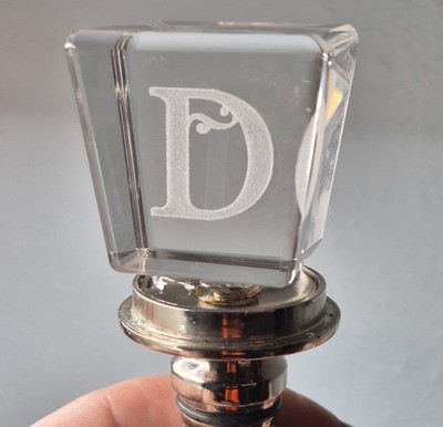 Cypress Home crystal laser-etched monogram ''D'' bottle stopper NWOB