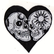 Skull and Heart Embroidered Patch, Iron-On 3 1/4 x 3 1/2-inch FREE SHIPPING