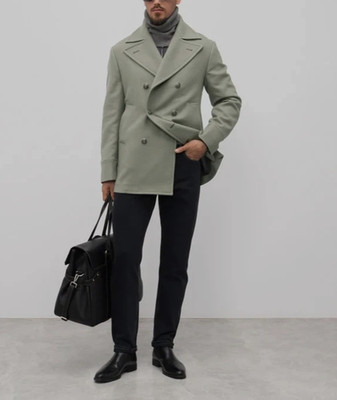 NWT $6950 Brunello Cucinelli Men's 100% Wool Double Breasted Logo Peacoat  A262