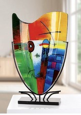 Spettacolare vaso e supporto in vetro artistico omaggio Murano Picasso 58 cm