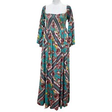 Torrid Challis Floral Maxi Dress Size 1 (14/16) Teal Boho Cottagecore Coquette