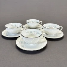 Franciscan Valencia Footed Cup and Saucer Set of 4 Cosmopolitan China Aqua