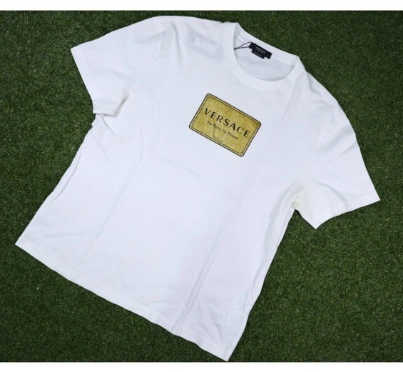 Versace Gold Plaque Logo Tshirt White Size XL
