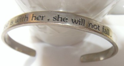 vintage silver tone metal religious bracelet God is with her she will not 54203