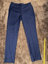 Men's Blue Dress Pants Flat Front Regular Fit Straight Leg Button Zip Solid