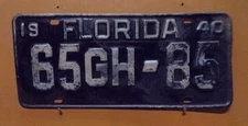 Old 1940 Florida  License plate