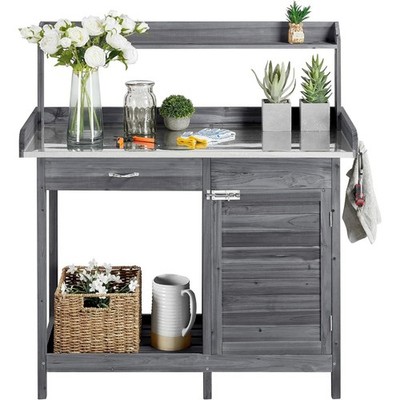 Yaheetech Outdoor Potting Bench Table, Garden Workstation w/Metal Tabletop