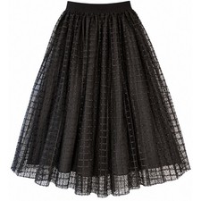 Black Midi Skirt Womens L Black Grid Textured Mesh Overlay Whimsigoth