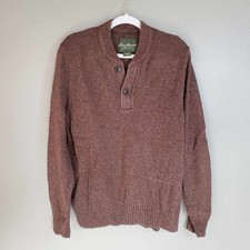 Eddie Bauer V-Neck Pullover Henley Sweater Men's Size Large Brown L